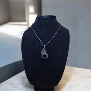 Unique Silver Tone Pendant On Black Cord Necklace With Adjustable Length